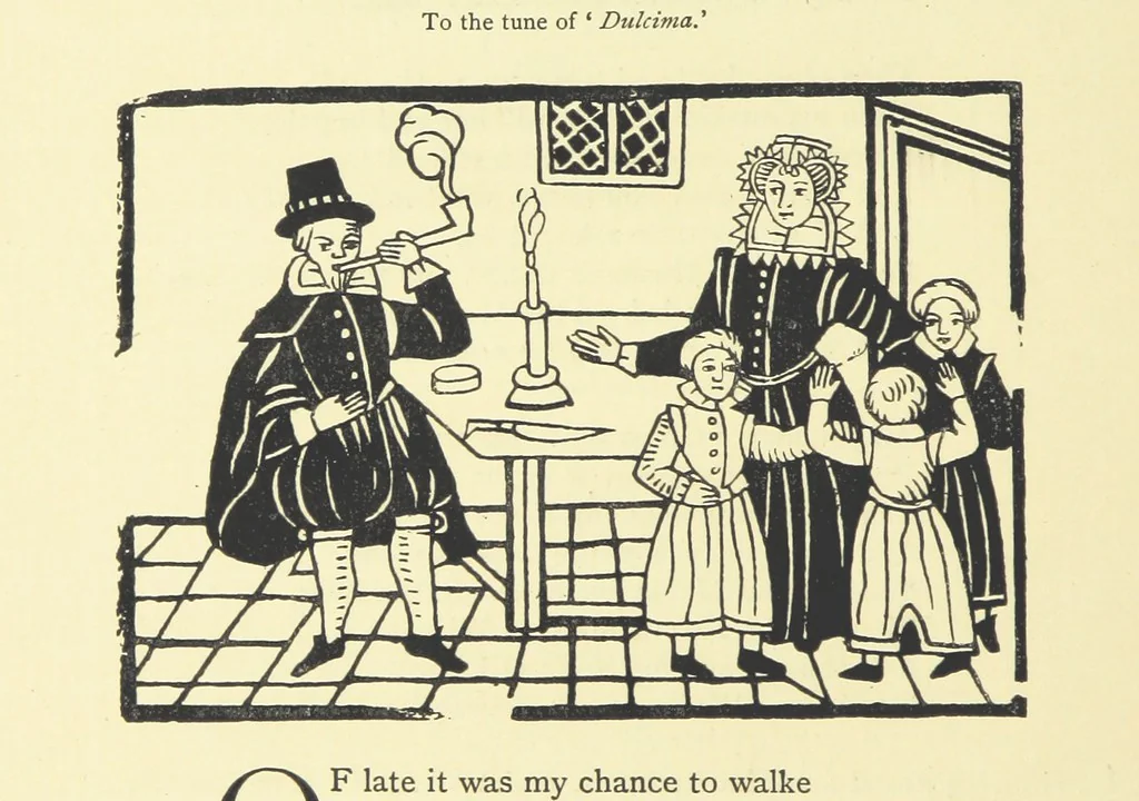 An illustration from A Century of Ballads ... Edited, and illustrated in facsimile of the originals, by J. Ashton, 1887, leaf 52