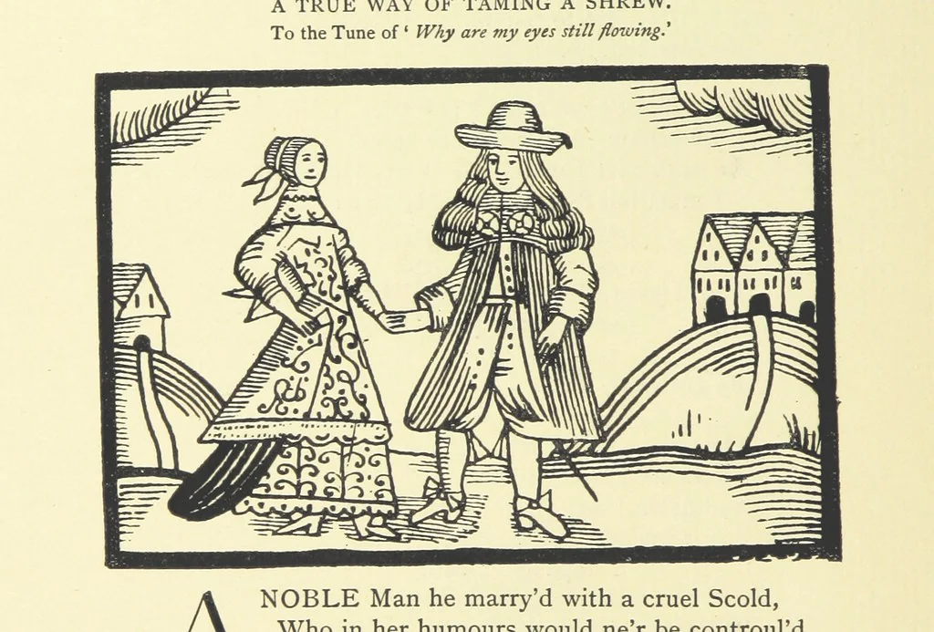 An illustration from A Century of Ballads ... Edited, and illustrated in facsimile of the originals, by J. Ashton, 1887, leaf 56