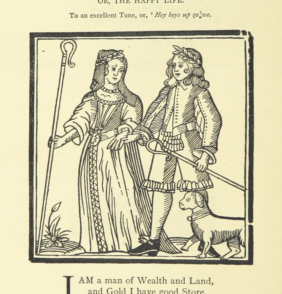 An illustration from A Century of Ballads ... Edited, and illustrated in facsimile of the originals, by J. Ashton, 1887, leaf 70
