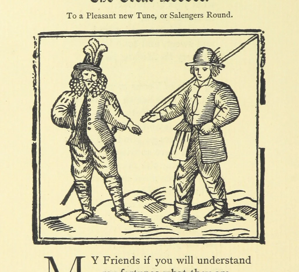 An illustration from A Century of Ballads ... Edited, and illustrated in facsimile of the originals, by J. Ashton, 1887, leaf 76