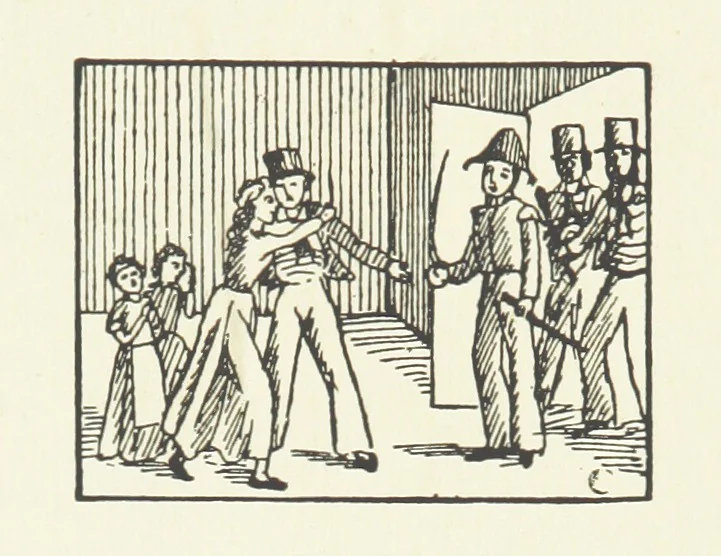 An illustration from Real Sailor-Songs. Collected and edited by J. Ashton. Two hundred illustrations. [Reproductions of broadsheets, 1891, leaf 107