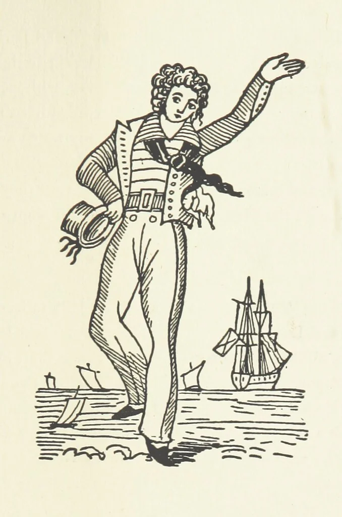 An illustration from Real Sailor-Songs. Collected and edited by J. Ashton. Two hundred illustrations. [Reproductions of broadsheets, 1891, leaf 157