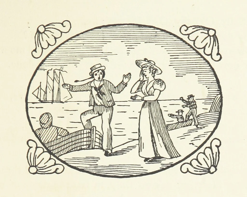 An illustration from Real Sailor-Songs. Collected and edited by J. Ashton. Two hundred illustrations. [Reproductions of broadsheets, 1891, leaf 215