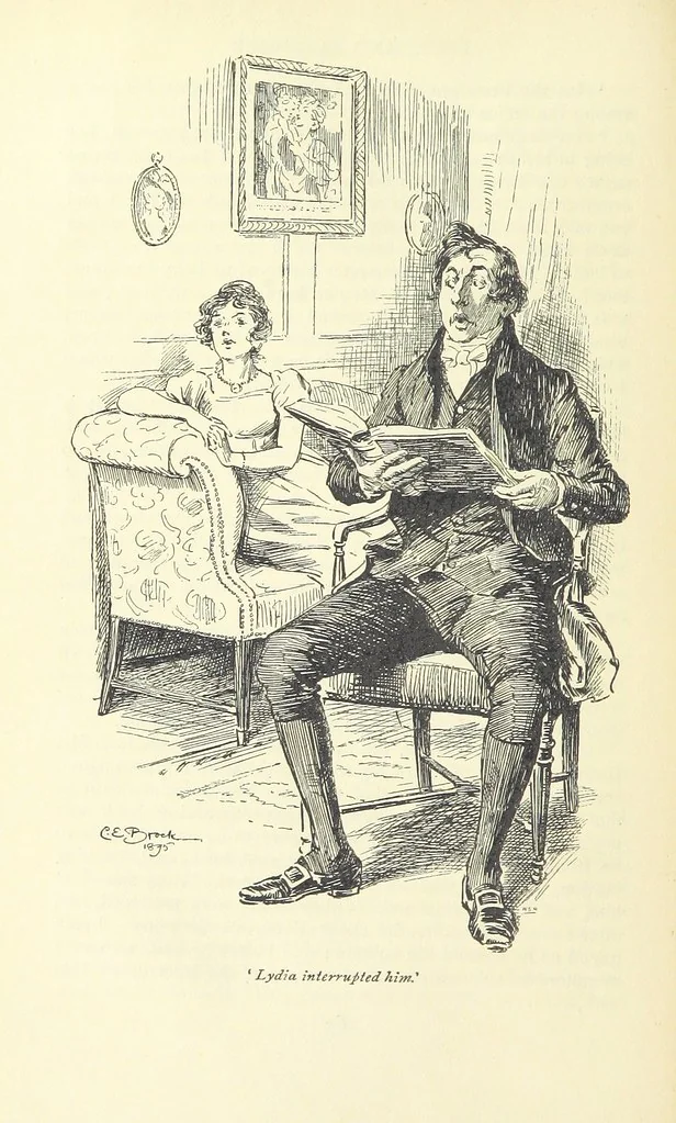 An illustration from Pride and prejudice, 1895, leaf 102