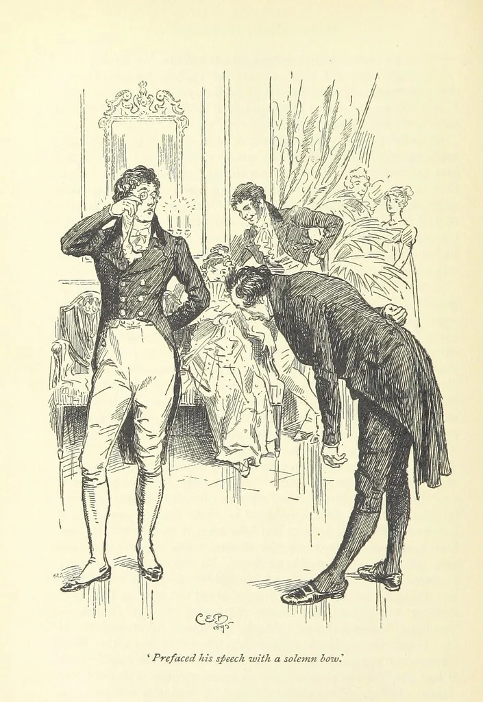 An illustration from Pride and prejudice, 1895, leaf 130
