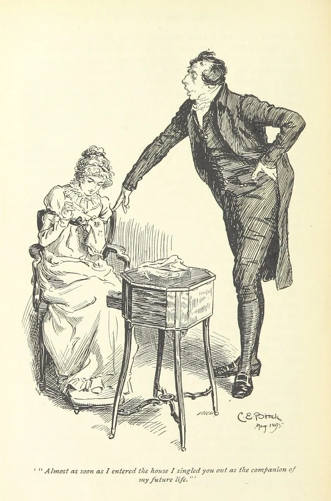 An illustration from Pride and prejudice, 1895, leaf 138