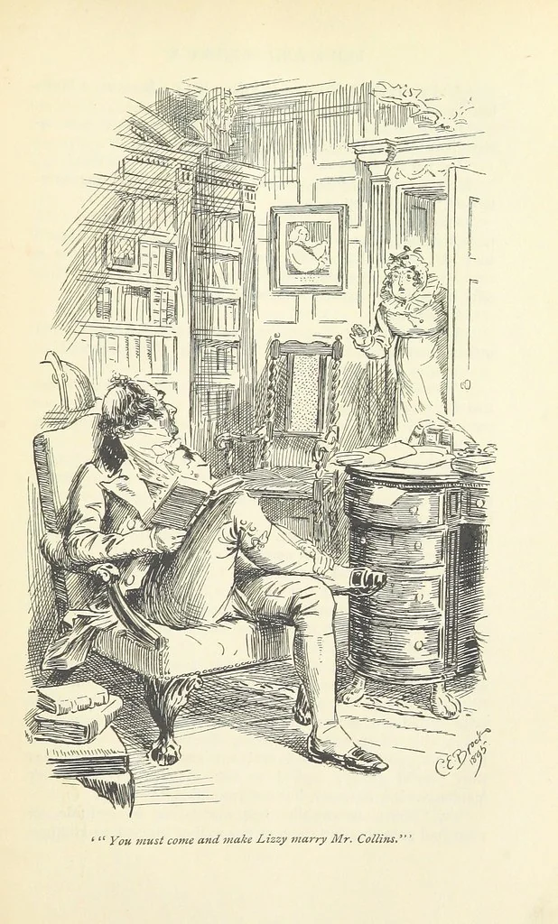 An illustration from Pride and prejudice, 1895, leaf 143