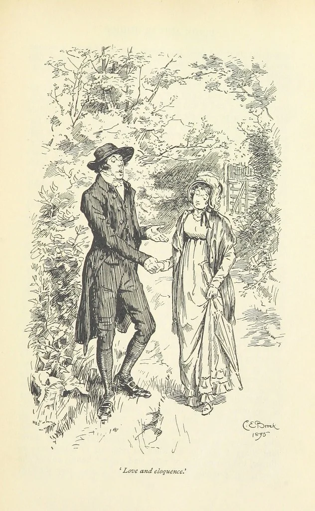 An illustration from Pride and prejudice, 1895, leaf 153