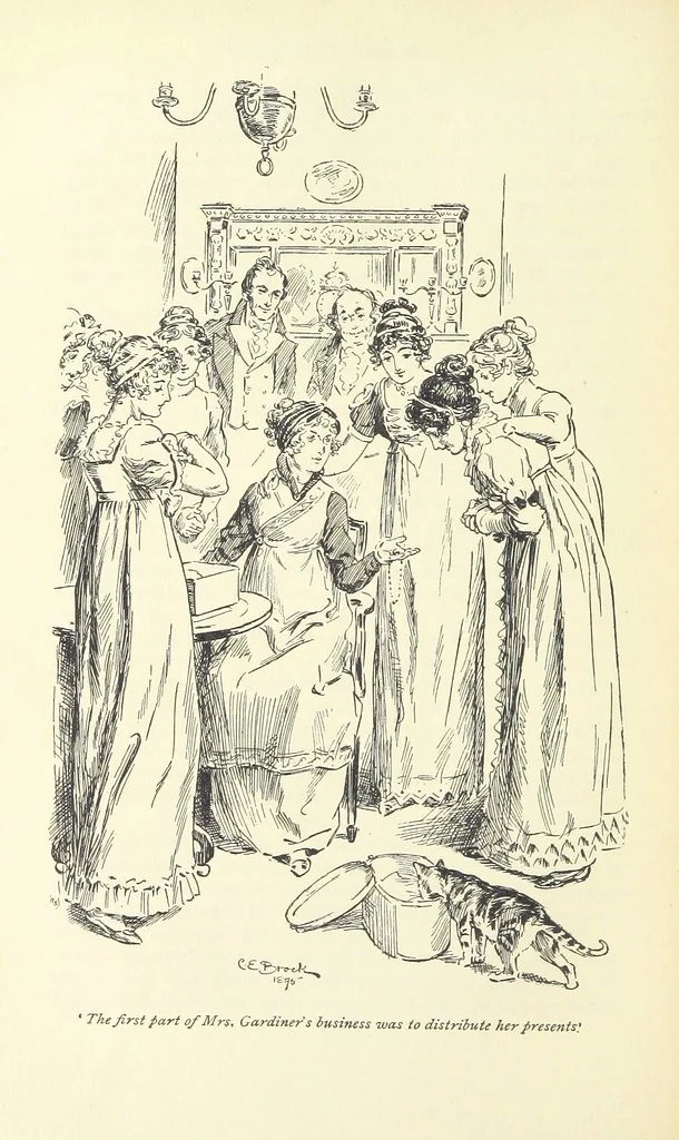 An illustration from Pride and prejudice, 1895, leaf 168