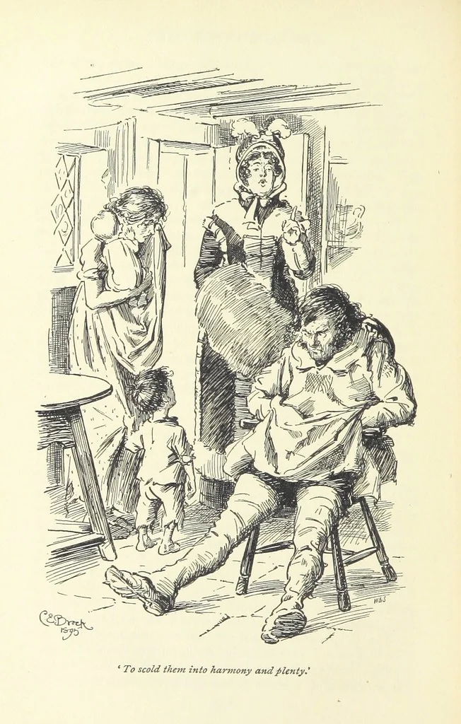 An illustration from Pride and prejudice, 1895, leaf 194