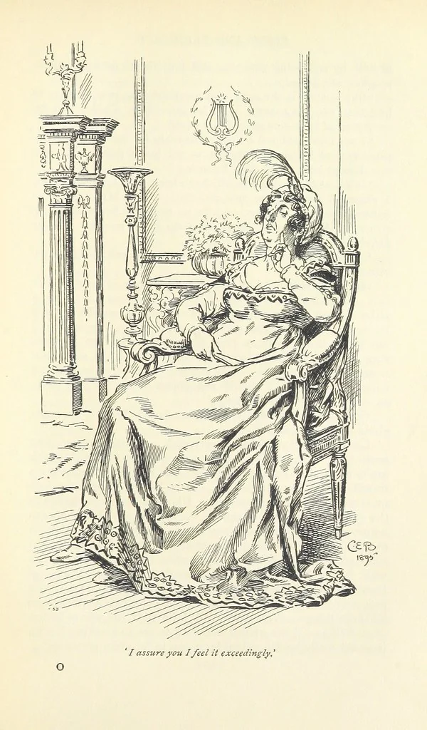 An illustration from Pride and prejudice, 1895, leaf 231