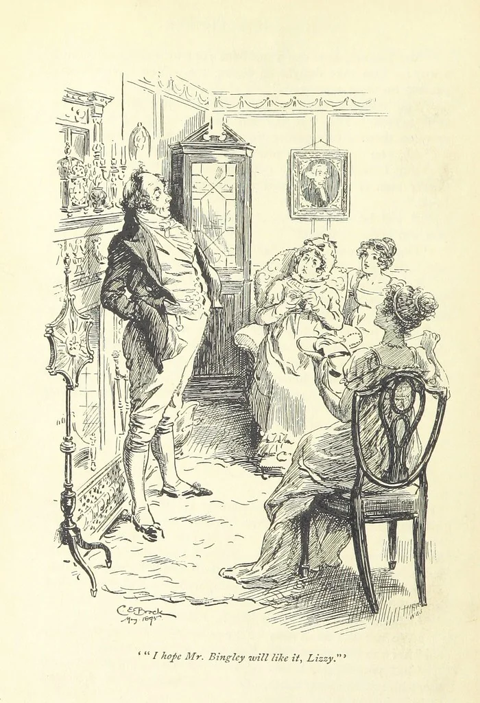 An illustration from Pride and prejudice, 1895, leaf 42