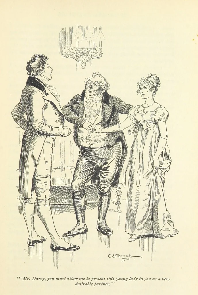 An illustration from Pride and prejudice, 1895, leaf 61