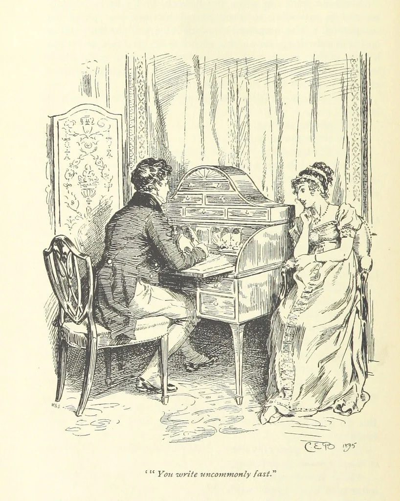 An illustration from Pride and prejudice, 1895, leaf 82