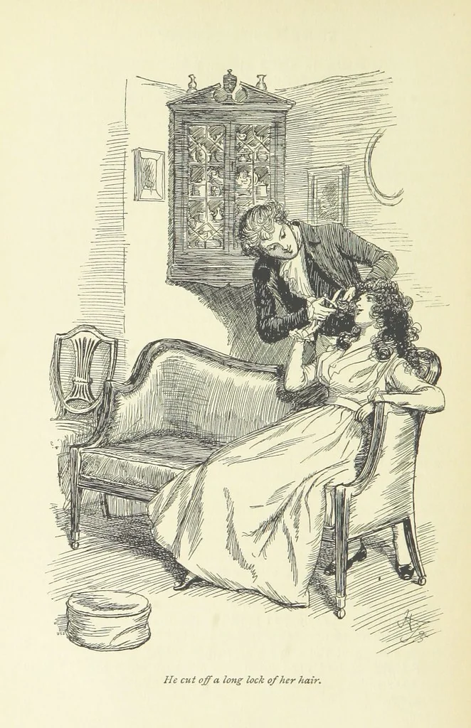 An illustration from Sense and sensibility, 1896, leaf 72