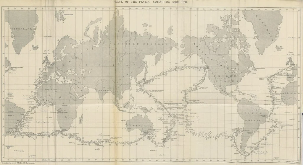 An illustration from The Cruise round the World of the Flying Squadron 1869-1870, under the command of Rear Admiral G. T. Phipps-Hornby. (Compiled by J. B., with the assistance of Henry Cavendish.) [With plates and a map, 1871, leaf 8