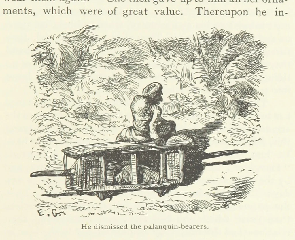 An illustration from Vikram and Vampire; or, Tales of Hindu devilry. Adapted by Captain Sir Richard F. Burton [from the Baitāl-Pachīsī] ... Edited by his wife, Isabel Burton ... With thirty-three illustrations by Ernest Griset, 1893, leaf 127