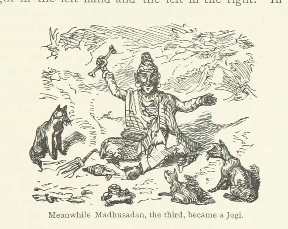 An illustration from Vikram and Vampire; or, Tales of Hindu devilry. Adapted by Captain Sir Richard F. Burton [from the Baitāl-Pachīsī] ... Edited by his wife, Isabel Burton ... With thirty-three illustrations by Ernest Griset, 1893, leaf 199