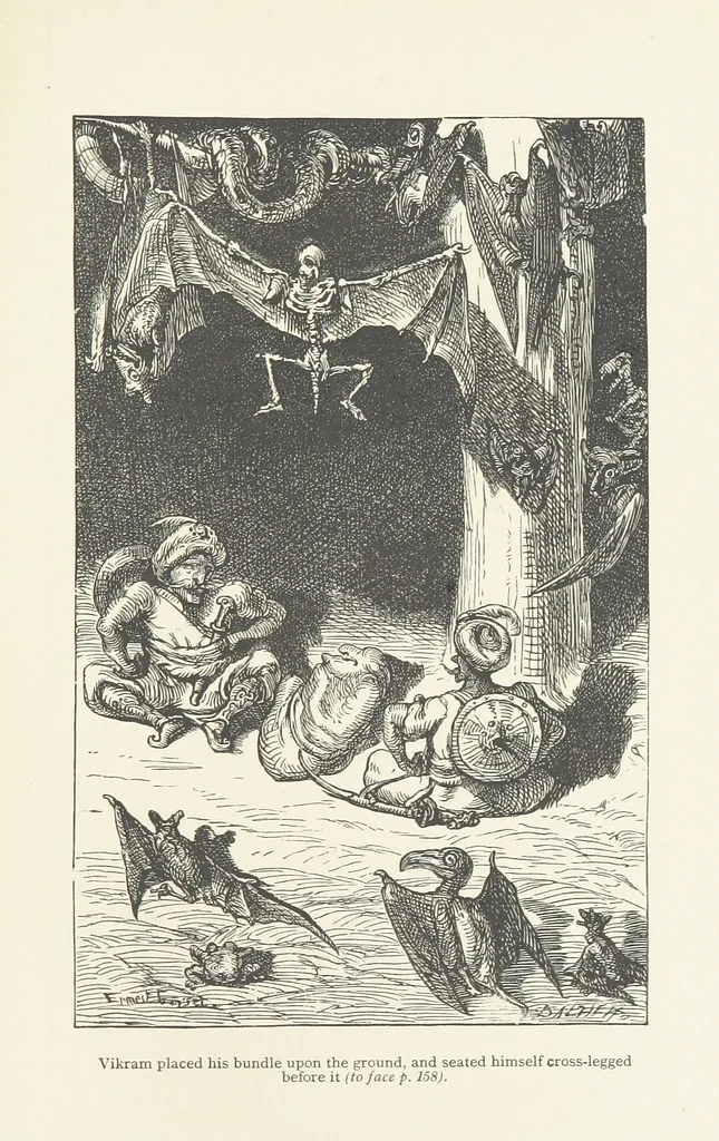 An illustration from Vikram and Vampire; or, Tales of Hindu devilry. Adapted by Captain Sir Richard F. Burton [from the Baitāl-Pachīsī] ... Edited by his wife, Isabel Burton ... With thirty-three illustrations by Ernest Griset, 1893, leaf 209