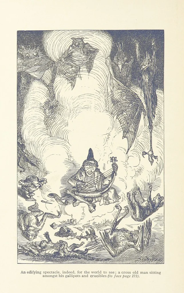 An illustration from Vikram and Vampire; or, Tales of Hindu devilry. Adapted by Captain Sir Richard F. Burton [from the Baitāl-Pachīsī] ... Edited by his wife, Isabel Burton ... With thirty-three illustrations by Ernest Griset, 1893, leaf 226