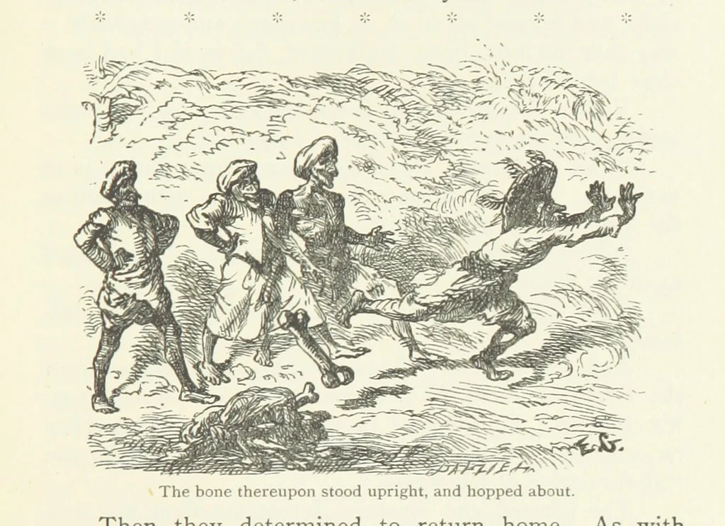 An illustration from Vikram and Vampire; or, Tales of Hindu devilry. Adapted by Captain Sir Richard F. Burton [from the Baitāl-Pachīsī] ... Edited by his wife, Isabel Burton ... With thirty-three illustrations by Ernest Griset, 1893, leaf 229