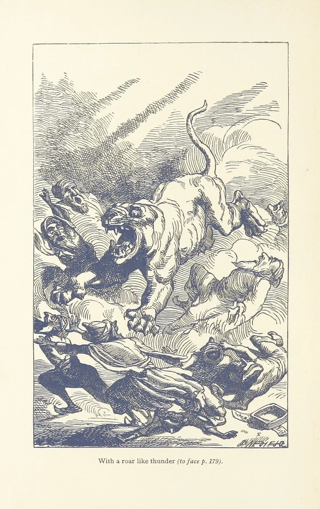 An illustration from Vikram and Vampire; or, Tales of Hindu devilry. Adapted by Captain Sir Richard F. Burton [from the Baitāl-Pachīsī] ... Edited by his wife, Isabel Burton ... With thirty-three illustrations by Ernest Griset, 1893, leaf 234