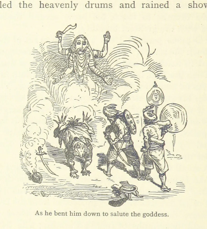 An illustration from Vikram and Vampire; or, Tales of Hindu devilry. Adapted by Captain Sir Richard F. Burton [from the Baitāl-Pachīsī] ... Edited by his wife, Isabel Burton ... With thirty-three illustrations by Ernest Griset, 1893, leaf 302