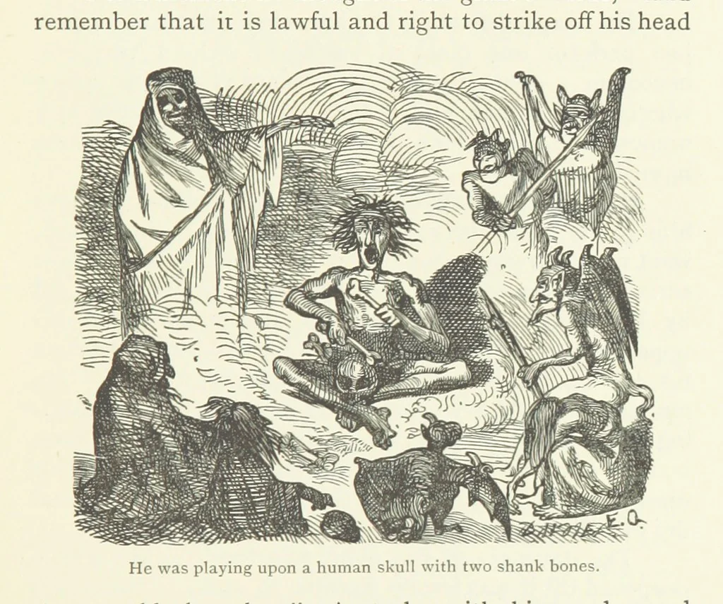An illustration from Vikram and Vampire; or, Tales of Hindu devilry. Adapted by Captain Sir Richard F. Burton [from the Baitāl-Pachīsī] ... Edited by his wife, Isabel Burton ... With thirty-three illustrations by Ernest Griset, 1893, leaf 63