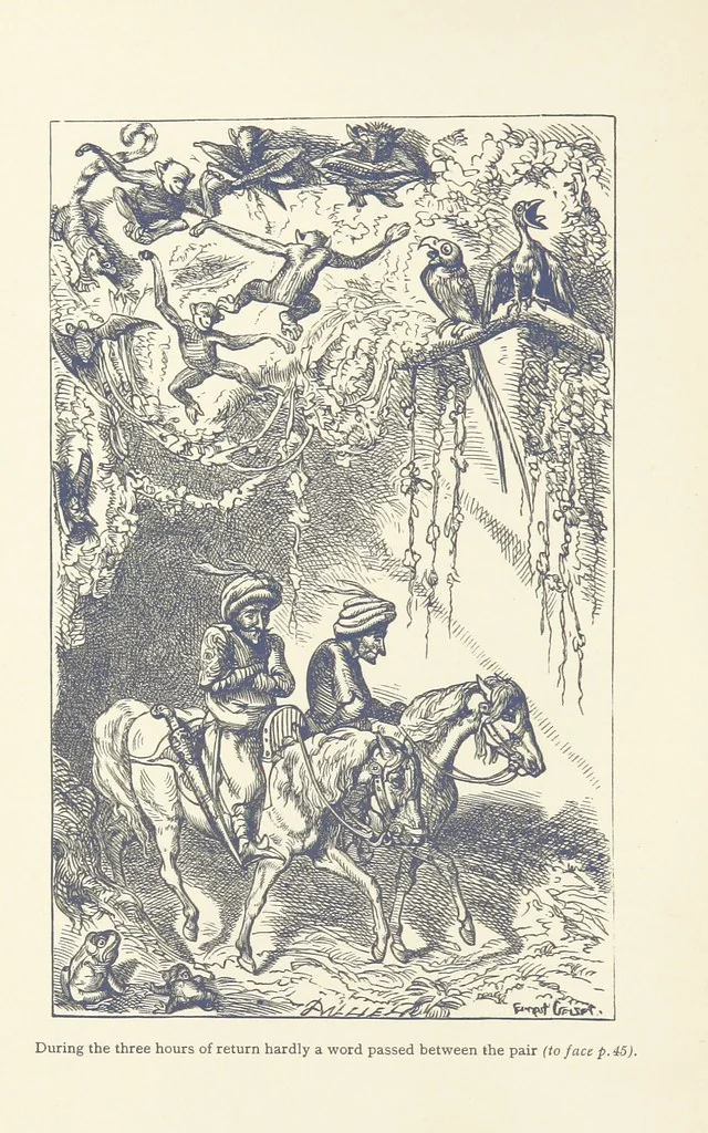 An illustration from Vikram and Vampire; or, Tales of Hindu devilry. Adapted by Captain Sir Richard F. Burton [from the Baitāl-Pachīsī] ... Edited by his wife, Isabel Burton ... With thirty-three illustrations by Ernest Griset, 1893, leaf 76