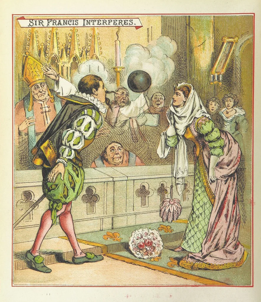 An illustration from The Merry Ballads of the Olden Time, illustrated in pictures & rhyme, 1880, leaf 100