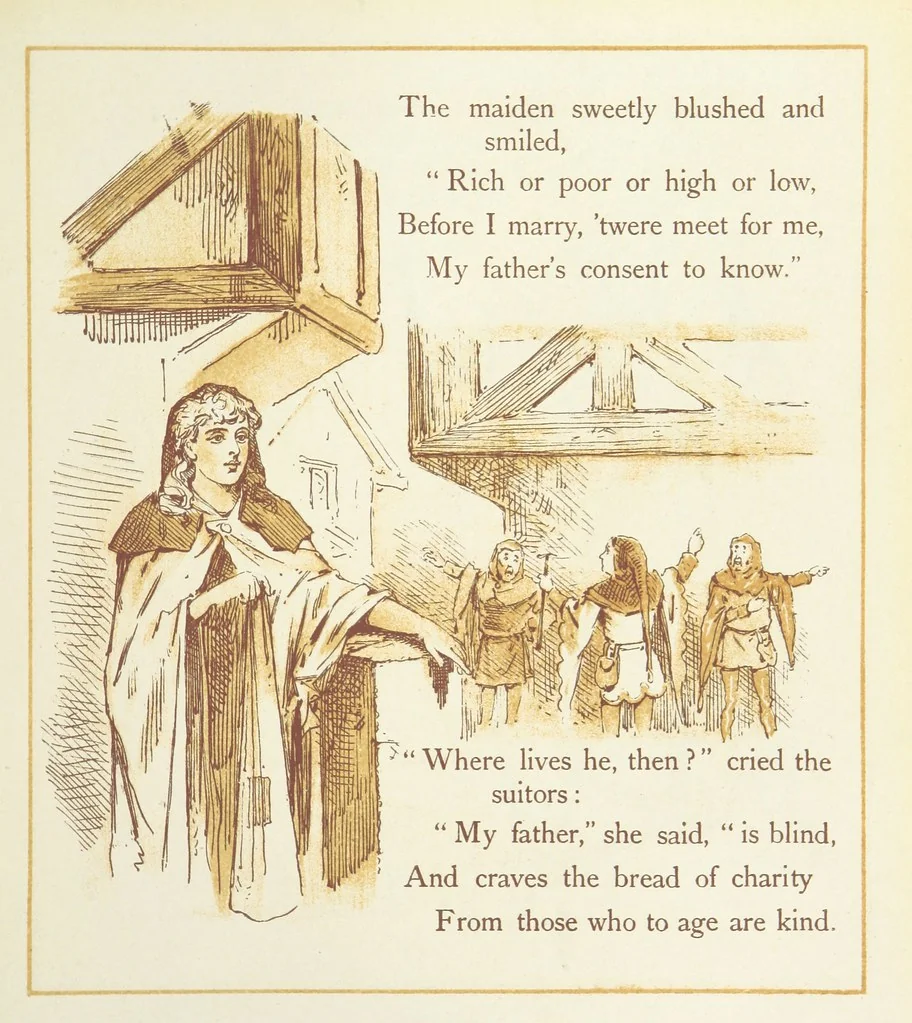 An illustration from The Merry Ballads of the Olden Time, illustrated in pictures & rhyme, 1880, leaf 135
