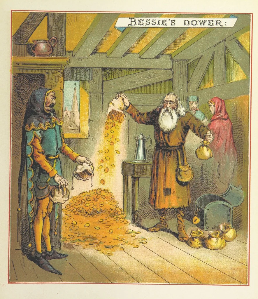 An illustration from The Merry Ballads of the Olden Time, illustrated in pictures & rhyme, 1880, leaf 141