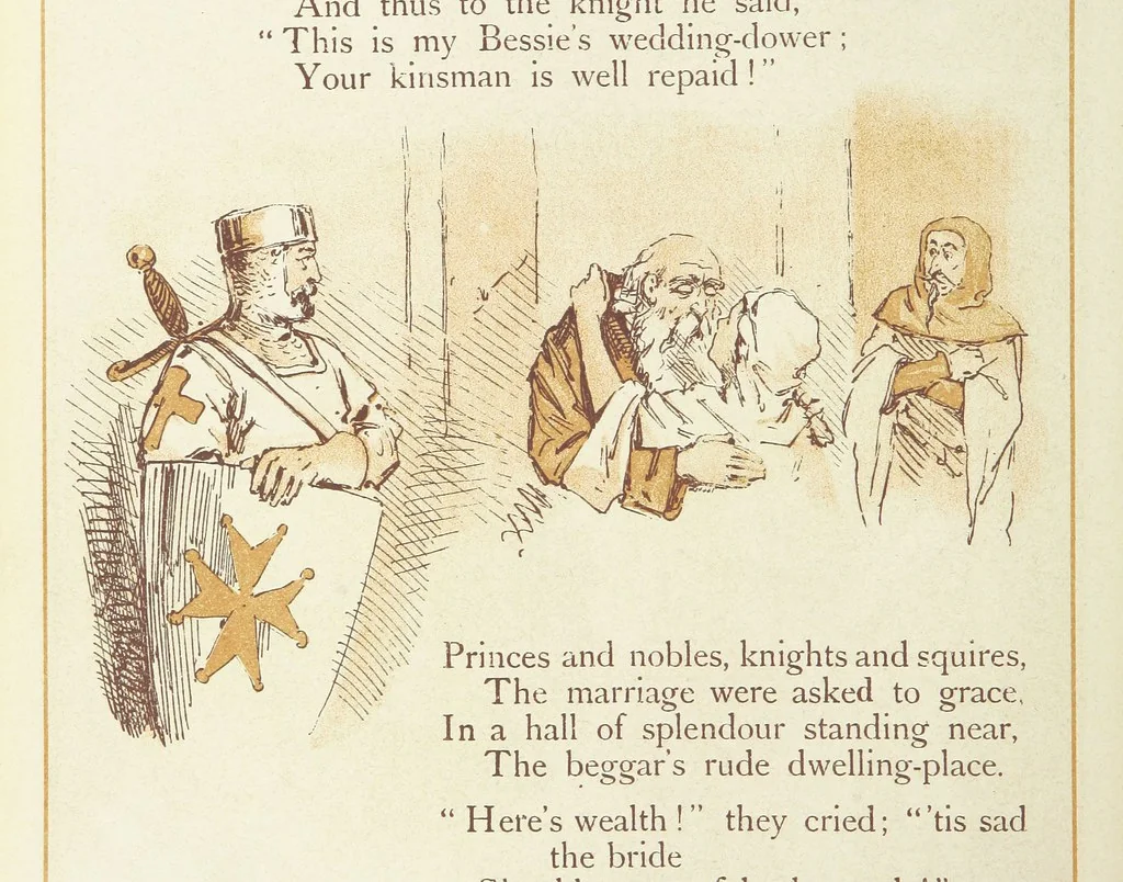 An illustration from The Merry Ballads of the Olden Time, illustrated in pictures & rhyme, 1880, leaf 142