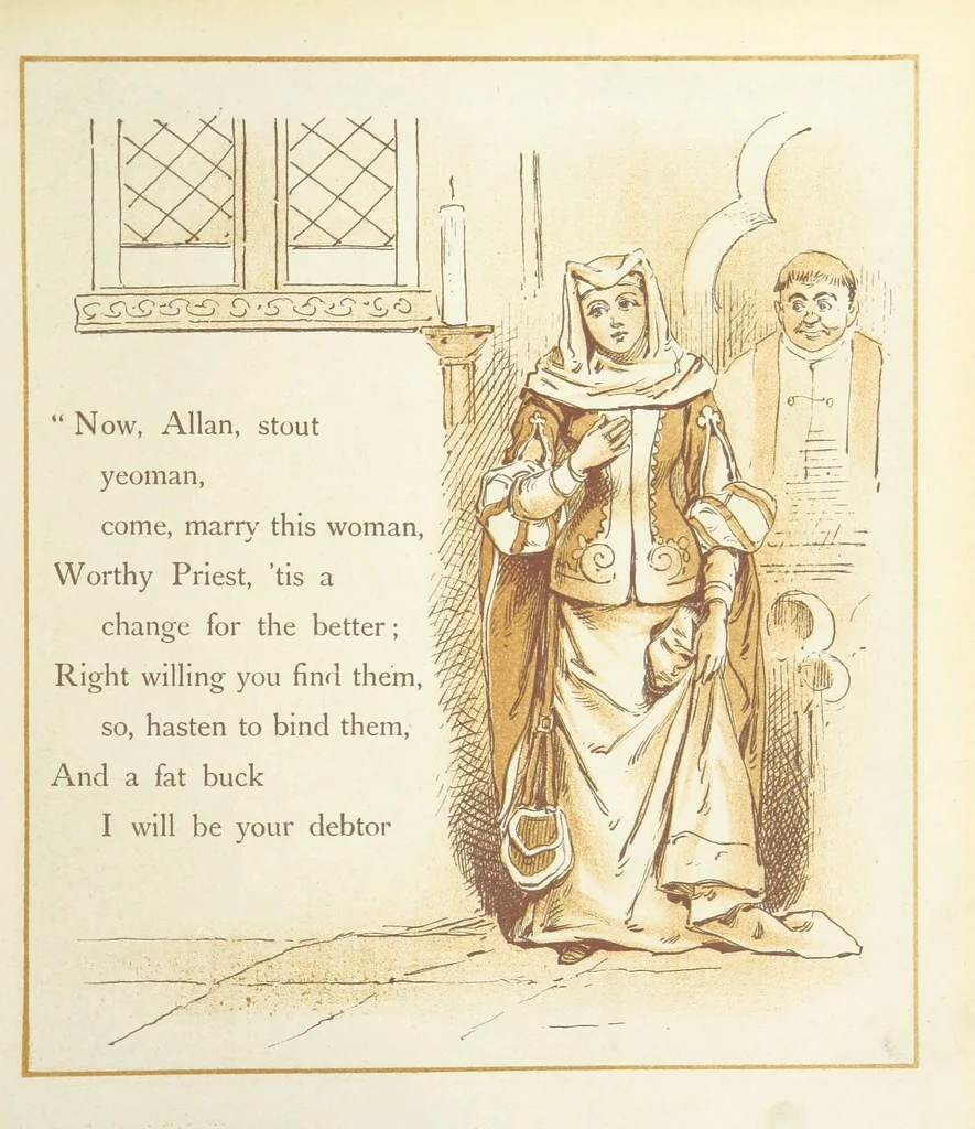 An illustration from The Merry Ballads of the Olden Time, illustrated in pictures & rhyme, 1880, leaf 87