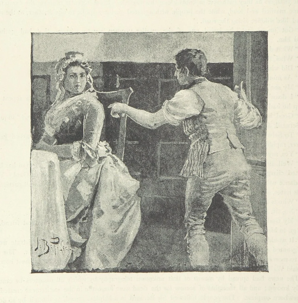 An illustration from The Lumley Wood Mystery ... Illustrated by J. B. Partridge, 1890, leaf 36