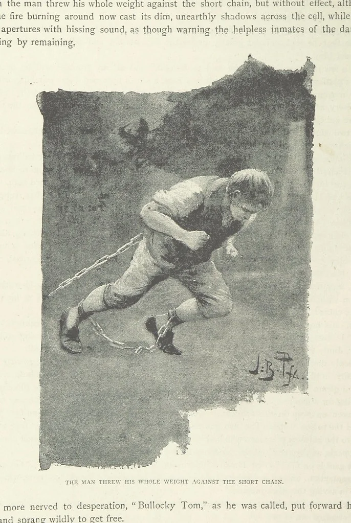 An illustration from The Lumley Wood Mystery ... Illustrated by J. B. Partridge, 1890, leaf 44