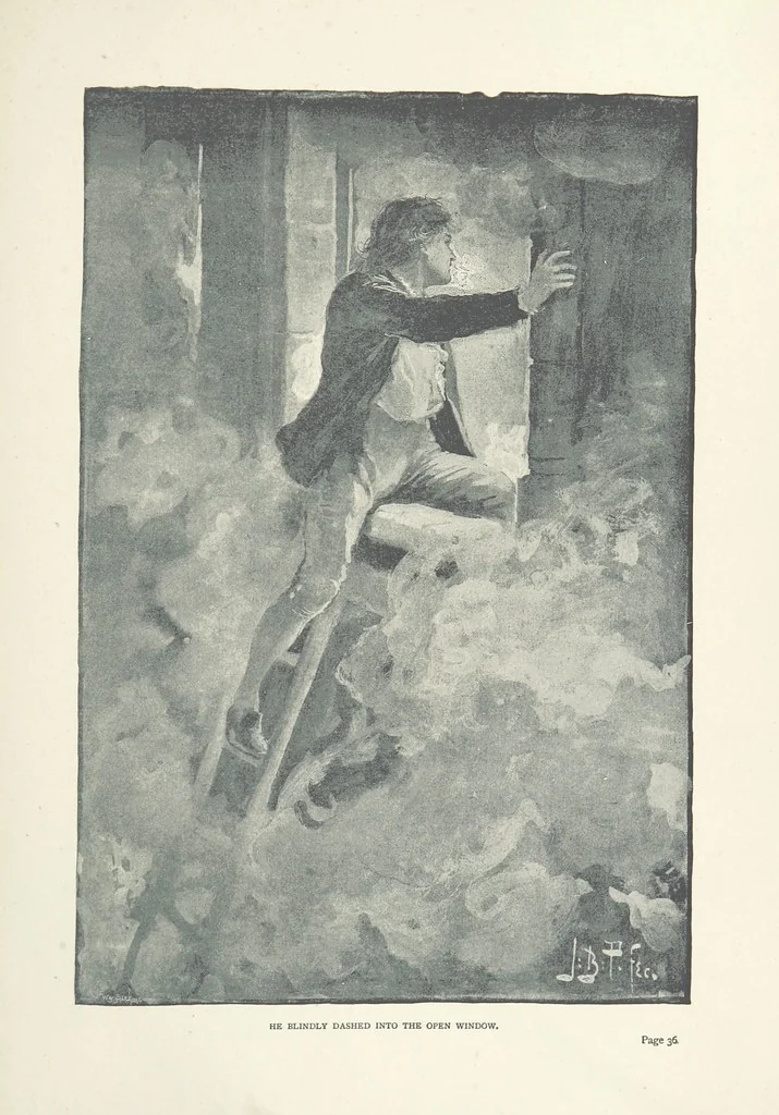 An illustration from The Lumley Wood Mystery ... Illustrated by J. B. Partridge, 1890, leaf 47