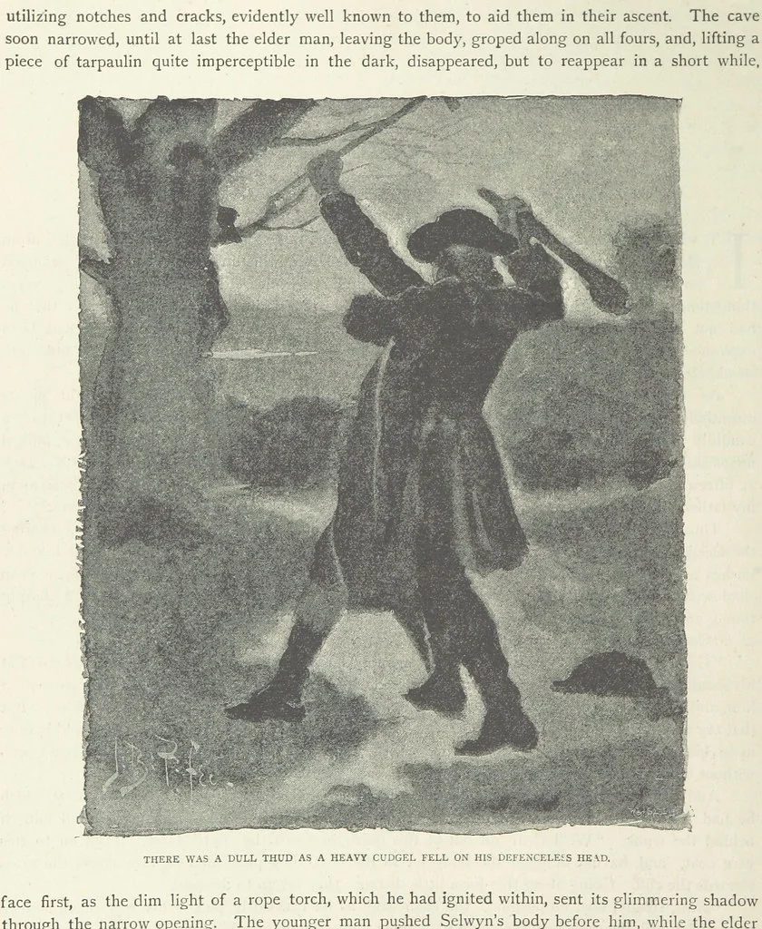 An illustration from The Lumley Wood Mystery ... Illustrated by J. B. Partridge, 1890, leaf 64
