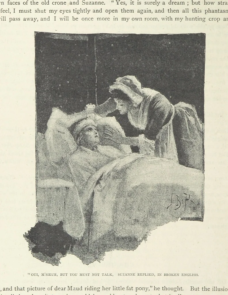 An illustration from The Lumley Wood Mystery ... Illustrated by J. B. Partridge, 1890, leaf 78