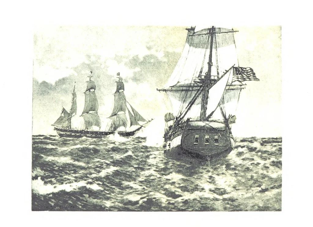 An illustration from Naval Actions of the War of 1812 ... With 21 illustrations in color by C. T. Chapman, 1897, leaf 107