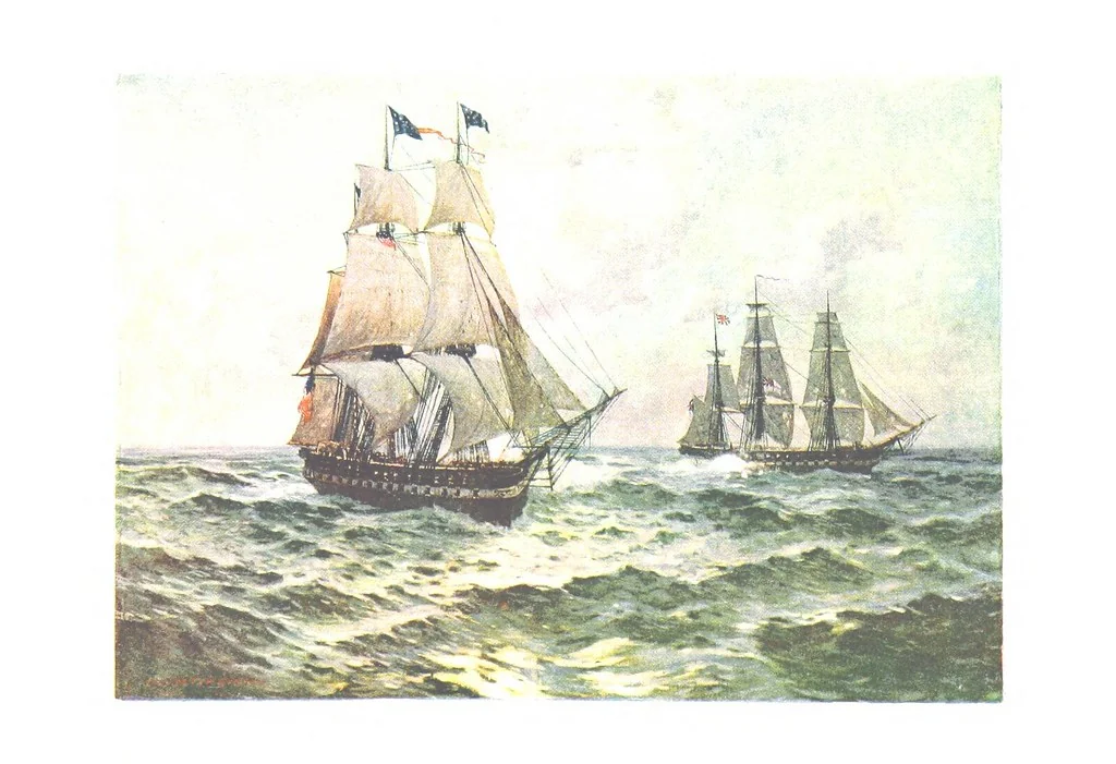 An illustration from Naval Actions of the War of 1812 ... With 21 illustrations in color by C. T. Chapman, 1897, leaf 135