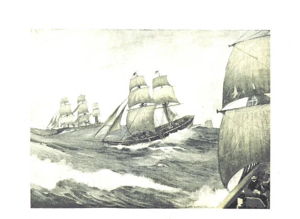 An illustration from Naval Actions of the War of 1812 ... With 21 illustrations in color by C. T. Chapman, 1897, leaf 151