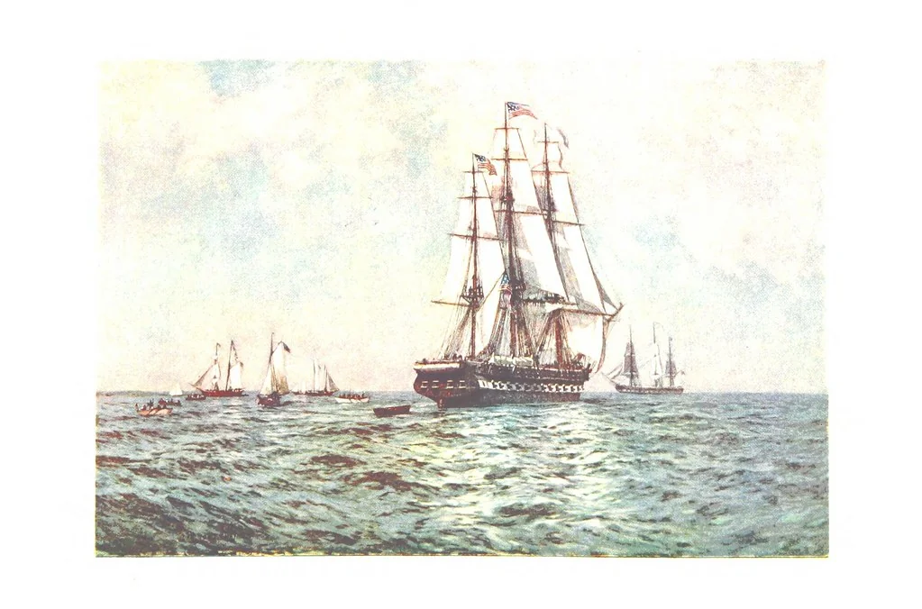 An illustration from Naval Actions of the War of 1812 ... With 21 illustrations in color by C. T. Chapman, 1897, leaf 185