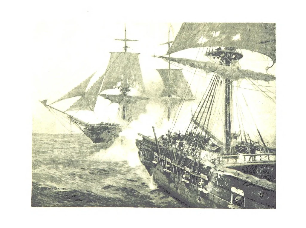 An illustration from Naval Actions of the War of 1812 ... With 21 illustrations in color by C. T. Chapman, 1897, leaf 209