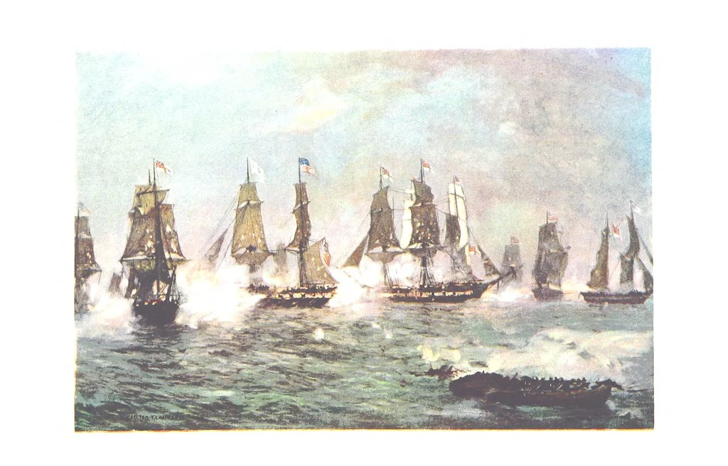 An illustration from Naval Actions of the War of 1812 ... With 21 illustrations in color by C. T. Chapman, 1897, leaf 233