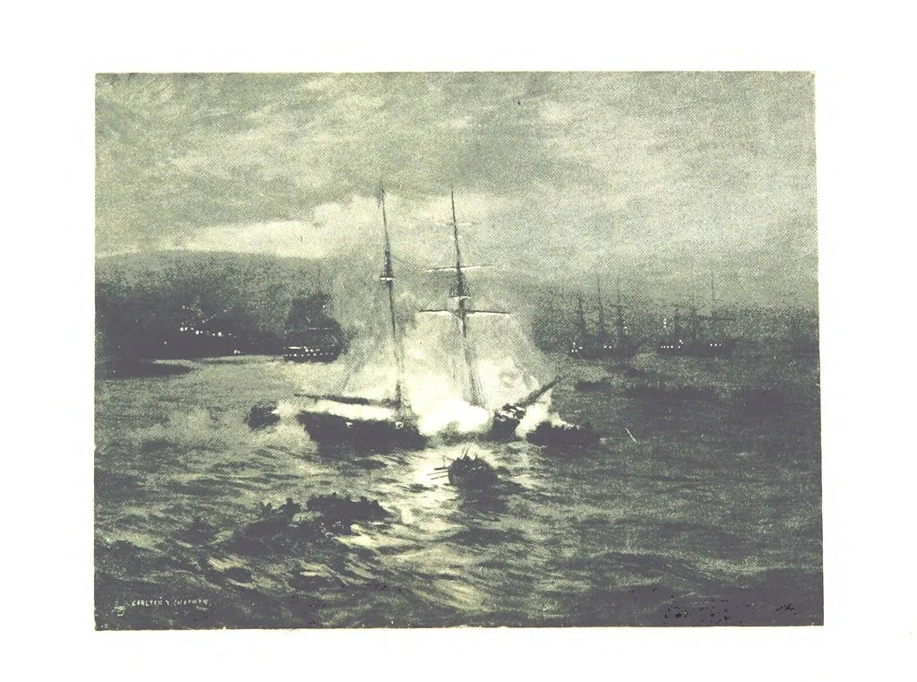 An illustration from Naval Actions of the War of 1812 ... With 21 illustrations in color by C. T. Chapman, 1897, leaf 253