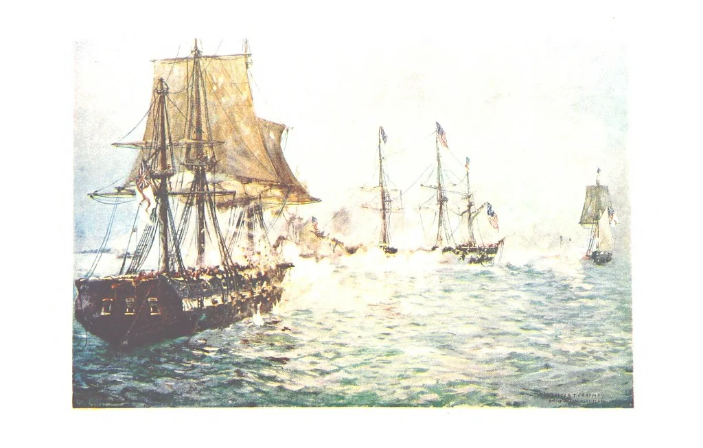 An illustration from Naval Actions of the War of 1812 ... With 21 illustrations in color by C. T. Chapman, 1897, leaf 335