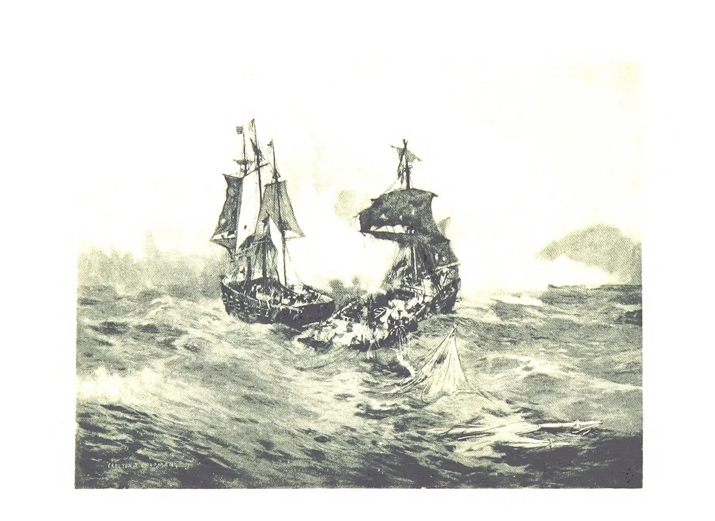 An illustration from Naval Actions of the War of 1812 ... With 21 illustrations in color by C. T. Chapman, 1897, leaf 393