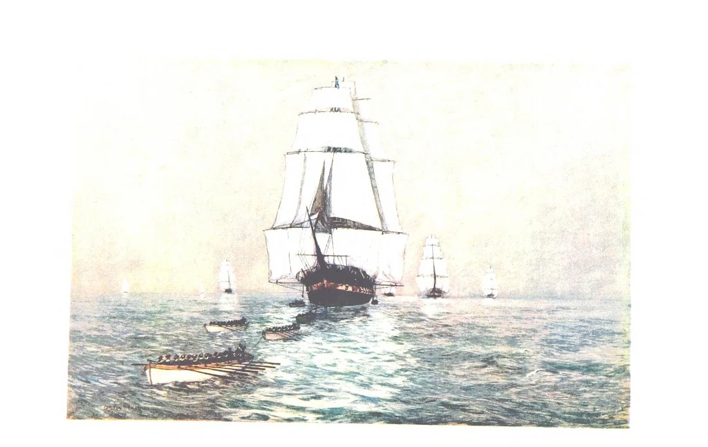 An illustration from Naval Actions of the War of 1812 ... With 21 illustrations in color by C. T. Chapman, 1897, leaf 55
