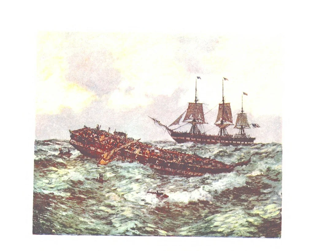An illustration from Naval Actions of the War of 1812 ... With 21 illustrations in color by C. T. Chapman, 1897, leaf 75